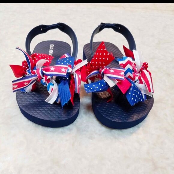 Fourth of July Flip Flops for Toddlers size 7 New Handcrafted - Picture 2 of 3